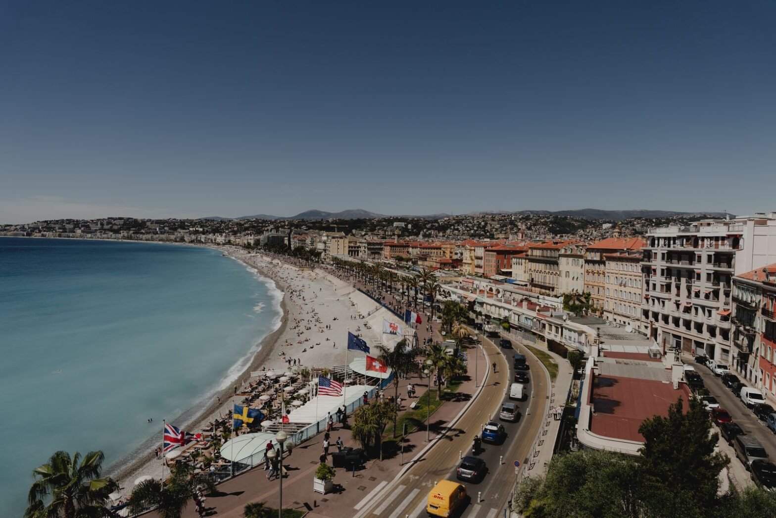 Aerial view of the coastline and city of Nice on the French Riviera